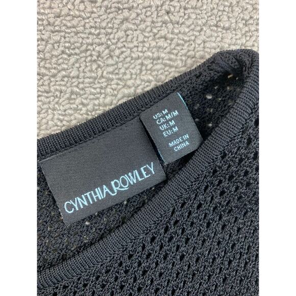 Cynthia Rowley Women's Medium Black Open Knit Fit & Flare A-Line Dress - Picture 3 of 9